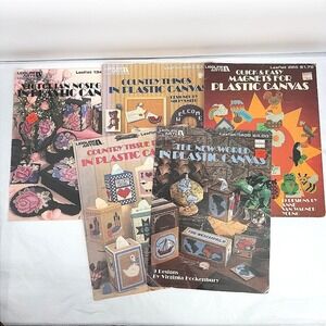 Leisure Arts Plastic Canvas Pattern Leaflet Booklets Lot of 5 VTG Crafting